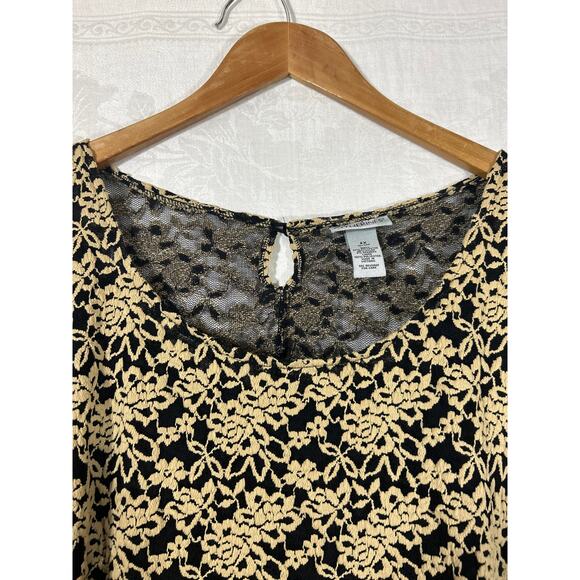 Catherines Top 4X Tan Floral Sheer Black Lined Short Sleeve - Picture 6 of 11
